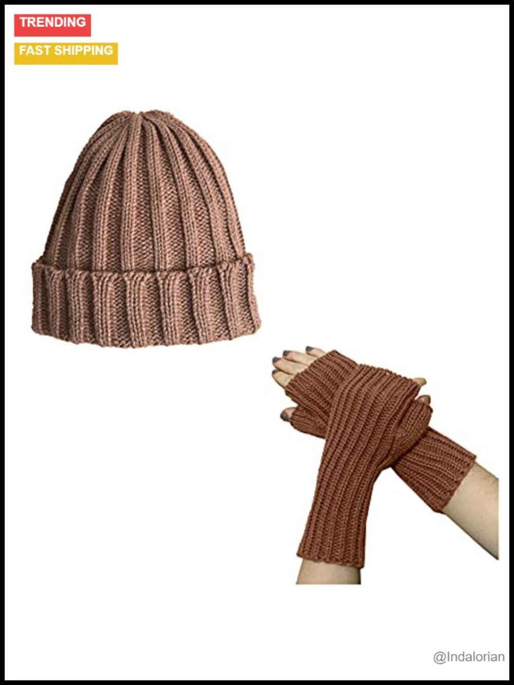 Alpaca Wool Knit Beanie Hat & Mittens Gloves Set Unisex